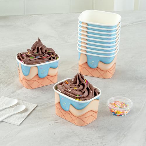 Image of Coppetta 12 Ounce Dessert Cups, 50 Greaseproof Ice Cream Cups - Lids Sold Separately, For Hot And Cold Foods, Frosty Delight Paper Yogurt Bowls, Disposable, Sturdy - Restaurantware