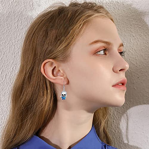 Pendientes de calavera de plata hipoalergénicos con mariposa 4