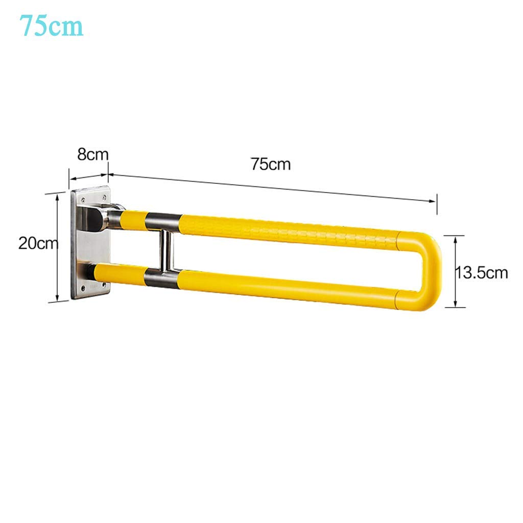 Corrimano per WC Pieghevole, Barra Doccia di Sicurezza a Forma di U Ribaltabile, Girevole per Bagno e Hotel (Giallo 60 cm) (Giallo 75 cm)