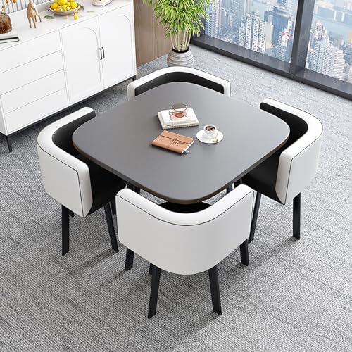 Juego de mesa de comedor de mármol con 4 sillas para cocina y sala de estar (estilo 2, 80 x 80 x 75 cm)