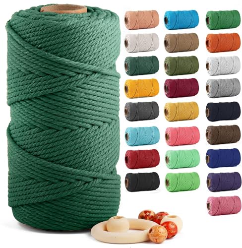 Image of ZUEXT Macrame Cord, Blackish Green, 5mm x 109yds Cotton String Macrame Yarn | 100% Natural Handmade, 4 Strands Twisted Cotton Rope, For Wall Hanging Plant Hangers Gift Wrapping Tapestry DIY Crafts, 100m
