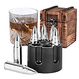 EooCoo Gifts for Men, Bullet Whiskey Stones Gift Set with 6 Pcs Stones and Box, Reusable Bullet Ice Cubes for Drinks, Bourbon, Cool Gadgets Retirement Gifts for Dad, Husband, Whiskey Lover