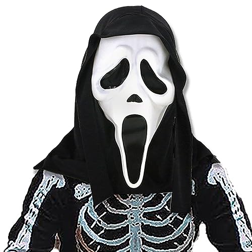 May Huang Máscara de grito de Halloween, máscara Ghostface, máscara fantasma assustadora, máscara de látex de filme de terror, máscara de festa para acessórios de cosplay, carnaval, Halloween (A)