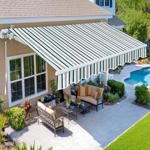 Paramondo 9.8'x8.2' Patio Awning Retractable Fully Assembled, Green White