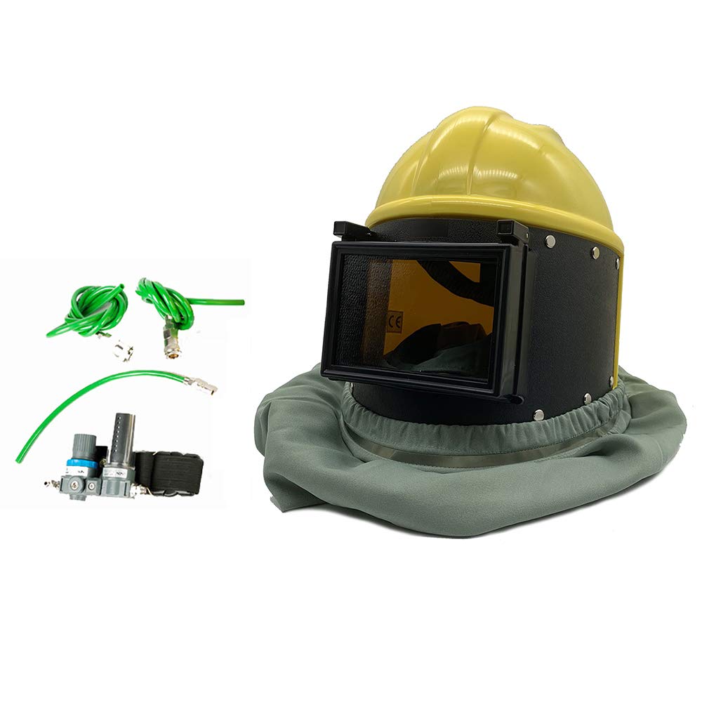 Jieotwice 3-In-1 Stage Filter AIR FED Sandblast Hood, Shotblasting Air Helmet Sand Blast Air Supply System Mask Set FB-8508