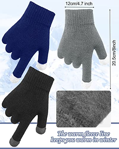 3 Pieces Winter Knit Hat Neck Warmer Scarf and Touch Screen Gloves Set Warm Thick Lined Beanie Skull Cap for Unisex Adult Men Women3