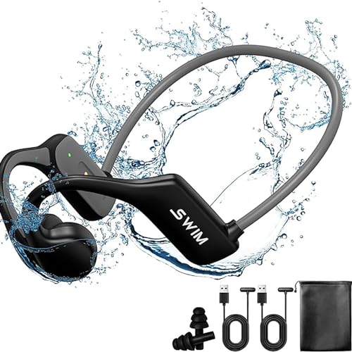 KJIXYUNG Bone Conduction Headphones, Open-Ear Sports Earphones with Mic, IP68 Waterproof Bluetooth Wireless Headset with 32GB Memory for Swimming,Running Workout Driving