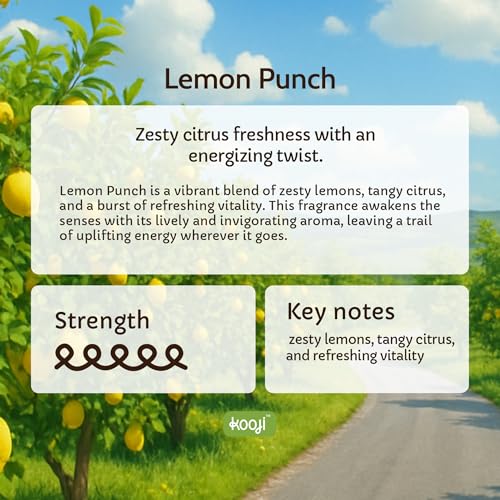 Image of Kooji Can Car Perfume + 5ml Car Hanging Perfume Pendant (Free) - Lemon Punch Scent - Long-Lasting, Alcohol-Free, Oud & Saffron Oriental Fragrance - For Car, Home, or Office Use - Lasts Up to 60 Days