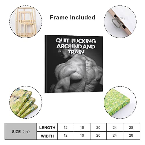 Black And White Fitness Motivational Quotes Poster Bodybuilding Training Pictures Canvas Painting Posters And Prints Wall Art Pictures For Living Room Bedroom Decor 28X28Inch(70X70Cm) Frame-Style #TOP1