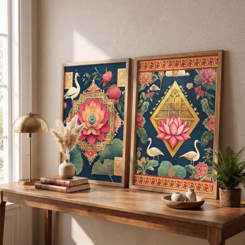 Image of kotart - Wall Art Madhubani Paintings for Living Room Pichwai Art Painting for Wall Decoration Poster With frames Paintings Home Decoration Indian Home Decor Frames set of 2 (6, (35x37 Inch), Framed)