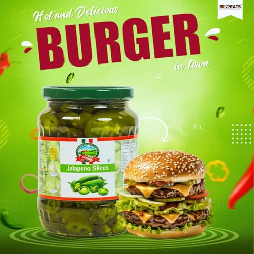 Image of CANEEN Green Jalapeno Slices (Ideal for Nachos, Pizzas, Salads and Sandwiches, Tacos and Burritos,Burgers,Nachos,Dip,Salsas and Sauces,Garnish, (Pack of 2)