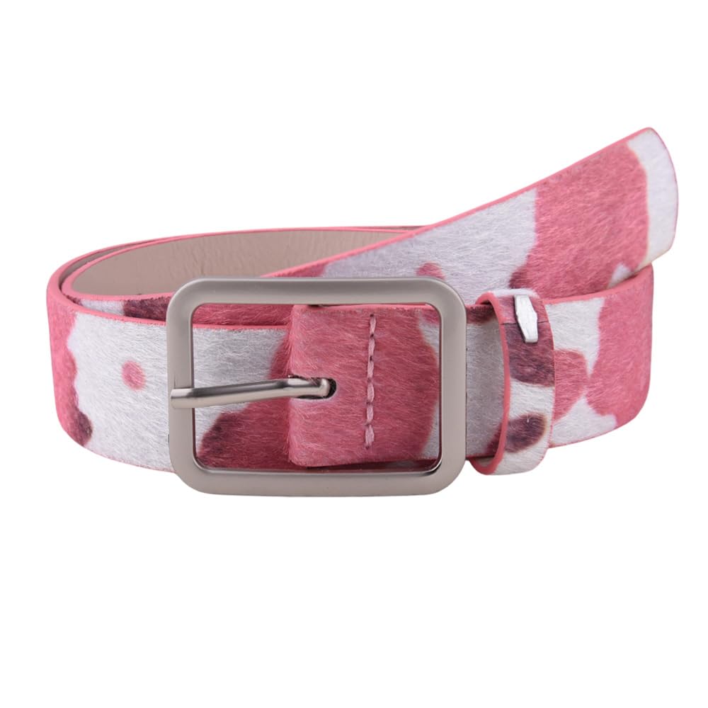 Hot Pink Cowgirl Chunky Belt Y2k Grunge Accessories Trendy Western Cow Print Belt for Girls Women Y2k Outfits Gen Z Fashion Belts for Skirts Jeans Vintage Thick Faux Leather Belts for Dresses Pants