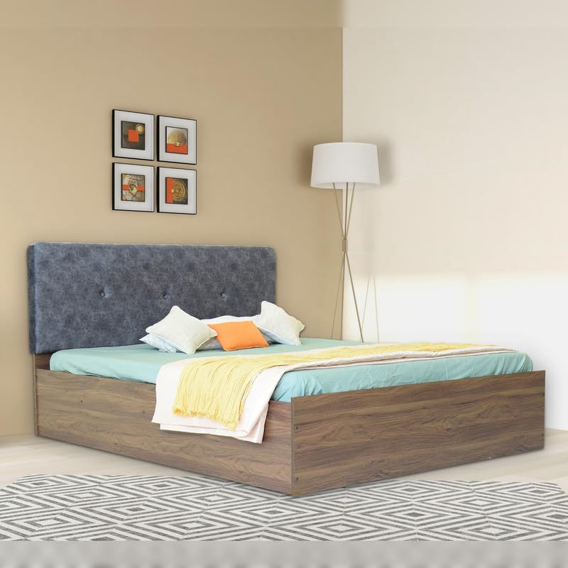 Image of Amazon Brand - Solimo Bed | 1 Year Warranty | Double Bed, Queen Size, Japa Premium Upholstery, Comfortable Seating Height Bed, Non-Woven Base & 3mm MDF, Walnut Colour (Melamine Finish)