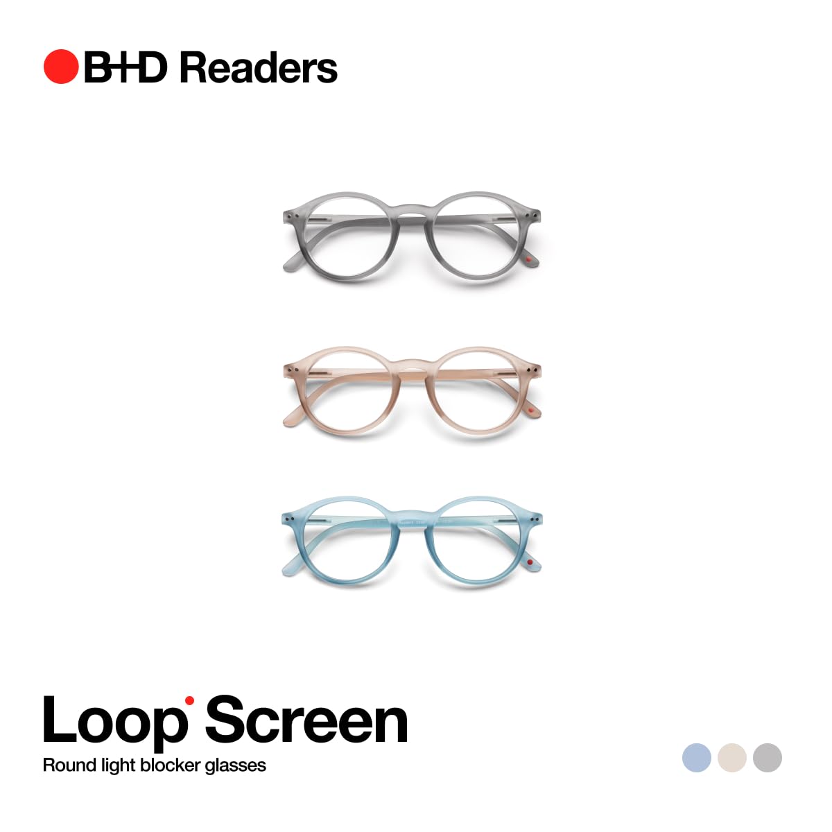 B+D, Lenti da lettura pre-graduate con luce blu, Modello Loop Readers, Colori assortiti, Unisex