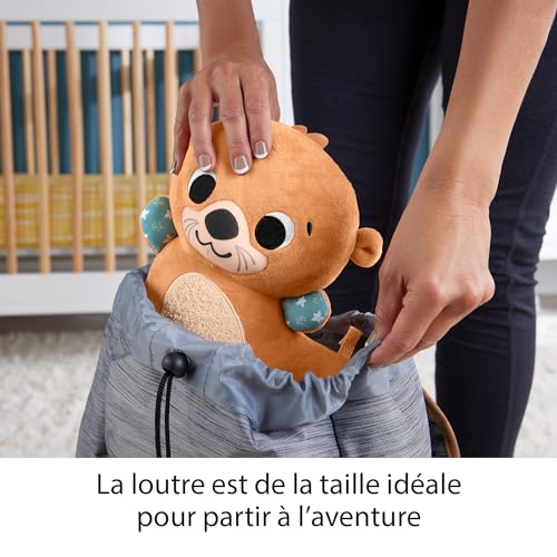 Fisher-Price Peluche Loutre 2 en 1 pour jeu à plat ventre avec livre en tissu pour développer les capacités sensorielles des nouveau-nés, HXG96