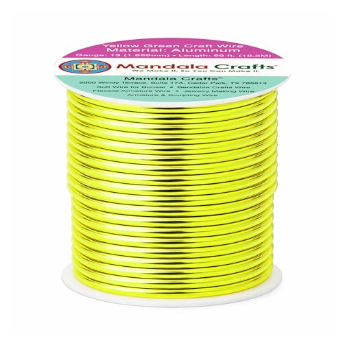 Image of Mandala Crafts 13 Gauge Yellow Green Anodized Aluminum Craft Wire, 60 FT | Colored, Flexible, Bendable, for Bonsai, Armature, Sculpting, Wire Wrapping, Jewelry Making, Weather & Tarnish Resistant