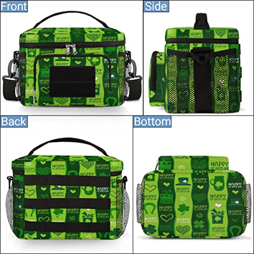 Bisibuy Green Shamrocks Clovers Tactical Lunch Bag Lunch Tote For Adults To Work Picnic Happy St. Patrick's Day Wide-Open Meal Prep Lunch Bag Cooler Bag Tactical Lunch Box For Men #TOP6