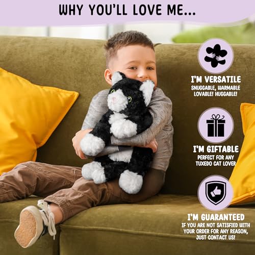 Image of Tuxedo Cat Microwavable Stuffed Animal - 1.5 lb Unscented Heating Pad Plush, Soft Cozy Black & White Cat Toy for Relaxation and Comfort, Gift for Women, Girls, Adults & Kids by Happy Fuel