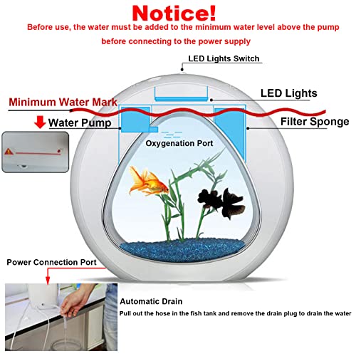 1 Gallon Aquarium Kit For Home Office Desktop With Led Lighting And Air Pump Quiet, Small Fish Bowls For Betta Fish Goldfish With Fish Tank Kit Plants Accessories Decorations Stones Glass Sand #TOP2