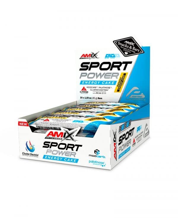 AMIX SPORT POWER Energy snack bar Sabor Banana-choco-chip, 20 unidades x 45 Gr