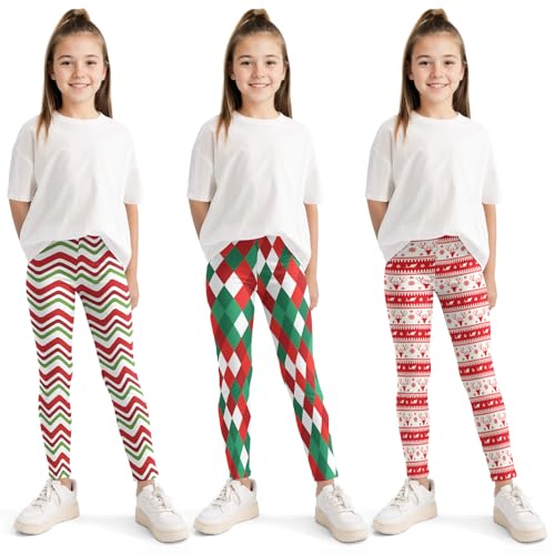 Girls 3pcs Leggings Printed Little Kids Striped Ankle Leggings 3-11Years2