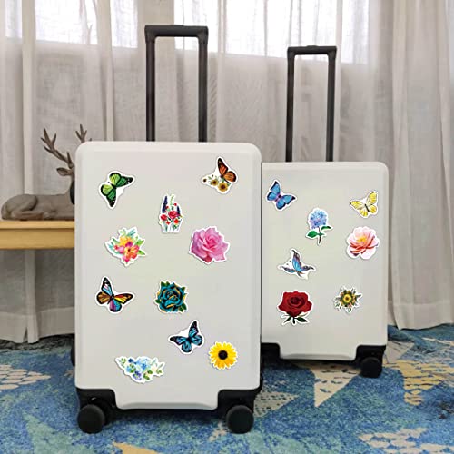 100Pcs Flower Butterfly Stickers Decals For Adults Women Teen Girls Kids, Cute Aesthetic Waterproof Vinyl Stickers For Water Bottle Laptop Computer Skateboard Macbook Bike Tumler Luggage #TOP5