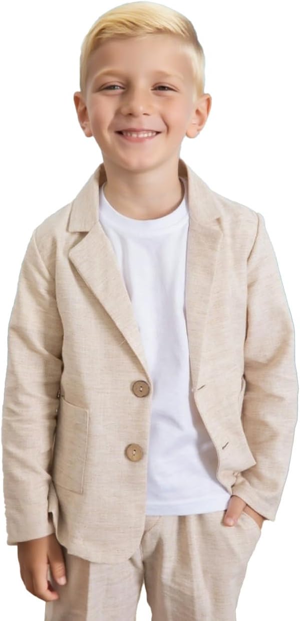Boys Linen Suits Casual 2 Piece Summer Beach Wedding Tuxedo Suit for Boy Ring Bearer Outfit 2-20 Years