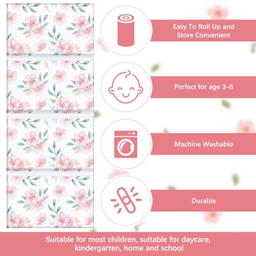 Image of Shellwei Vinyl Nap Mat Kid Preschool Daycare Sleep Mat,Flower | 1 inch Thickness, 45 inch x 19 inch x 1 inch, 4-section Softness Rest Mat, Suitable for Daycare Travel, and Home, Easy to Clean