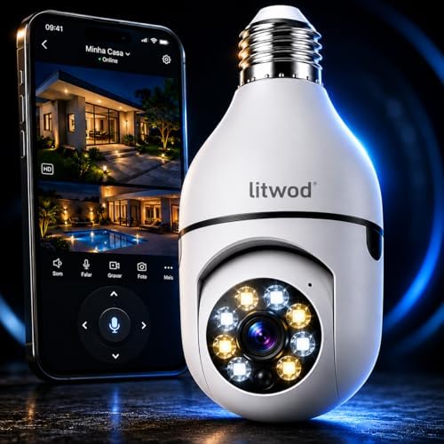 Câmera de Segurança WiFi Lâmpada Litwod Full HD 1080p 360° Visão ...