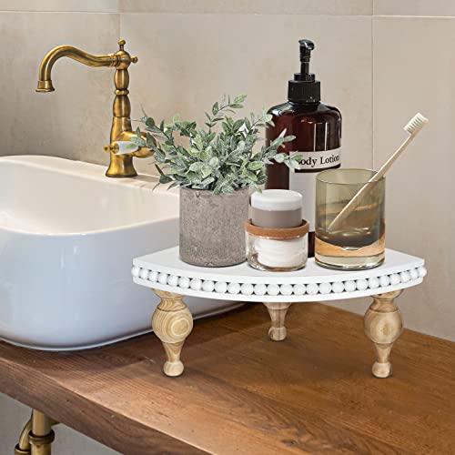 Decorative Wood Tray Risers For Display,Corner Counter Shelf For Kitchen Decor,Pedestal Stand Corner Shelves,Decorative Display Tray Beaded Trivet,Rustic Accent Centerpiece In Kitchen/Bathroom #TOP1