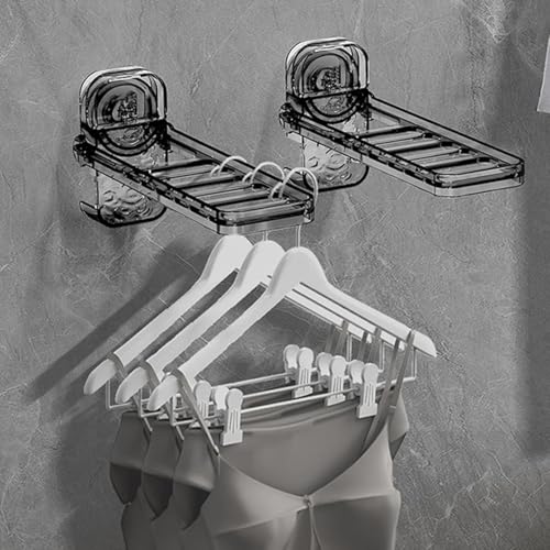 Image of Wall Mounted Drying Rack - Laundry Drying Rack Wall Mount, Suction Cup Hanger | Non-Punch Travel Clothes Hanger with 6 Holes, Clip Clothes Dryer Bar for Hotel, Student Apartment
