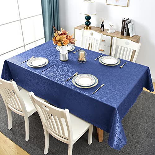 Image of Romanstile Waterproof Vinyl Tablecloth Rectangle, 60 x 144 Inch, Rose Navy Blue