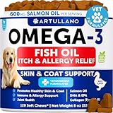 Omega 3 Fish Oil for Dogs - Dog Allergy Chews - Itch Relief & Skin and Coat Supplement with Salmon Oil - Hot Spots Treatment - Allergy & Anti Shedding Support - EPA & DHA Fatty Acids - 120 Treats