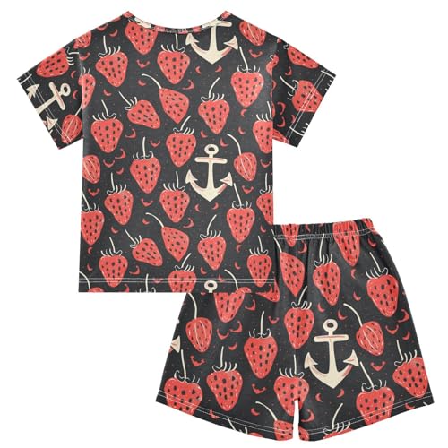 ALAZA Strawberry and Anchor Pajama Set Short Sleeve Sleepwear Soft Lounge Nightwear2