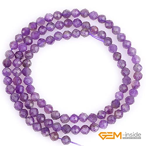 Gem-Inside Aaa Grade Purple Amethyst Quartz Gemstone Loose Beads Natural Faceted 4Mm Crystal Energy Stone Power For Jewelry Making 15'' #TOP2