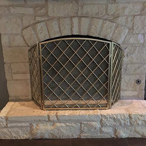 Protector de Pantalla para Chimenea, Puerta cortafuegos Extra Ancha, Malla de 3 Paneles con diseño de Rejilla de Diamante, para Mascotas, bebés y niño