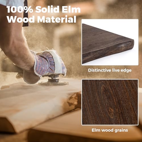 Image of RICHFOCUS Live Edge Elm Floating Shelves - 40 inch W x 9.3 inch D Rustic Solid Wood Wall Shelves with Invisible Bracket, Wall-Mounted for Living Room, Bedroom, Kitchen Storage & Display, Set of 2, Walnut