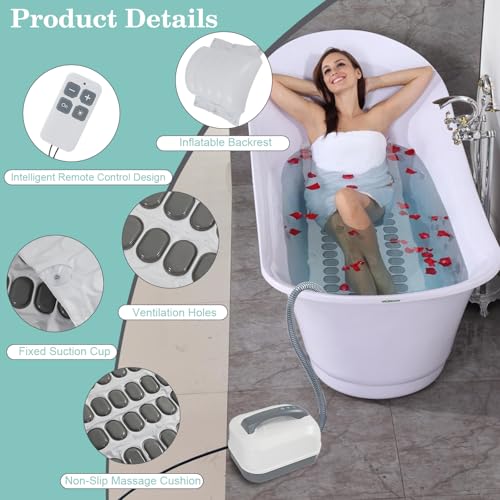 Alfombra de baño de burbuja eléctrica para bañera, masajeador de spa antideslizante con fondo de la taza de la succión, máquina portátil de relajación de cuerpo completo con control remoto, almohadill