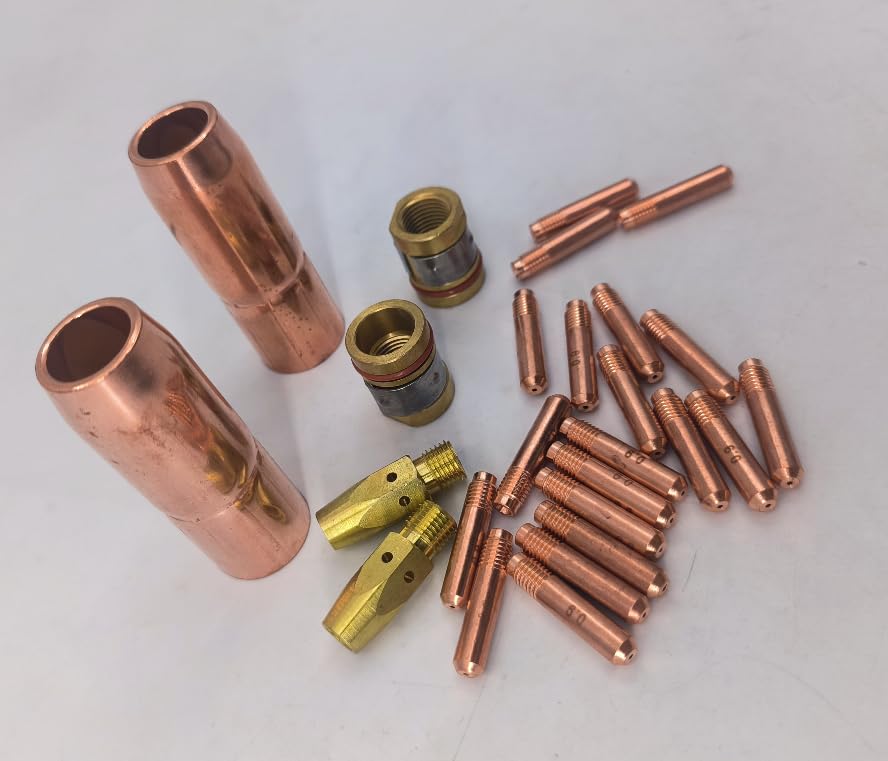 Welding Gas Accessory Kit with 5/8-Inch Copper Nozzles Contact Tips and Adapters Compatible with M-25/M-40 MIG Guns for Hobart 000068