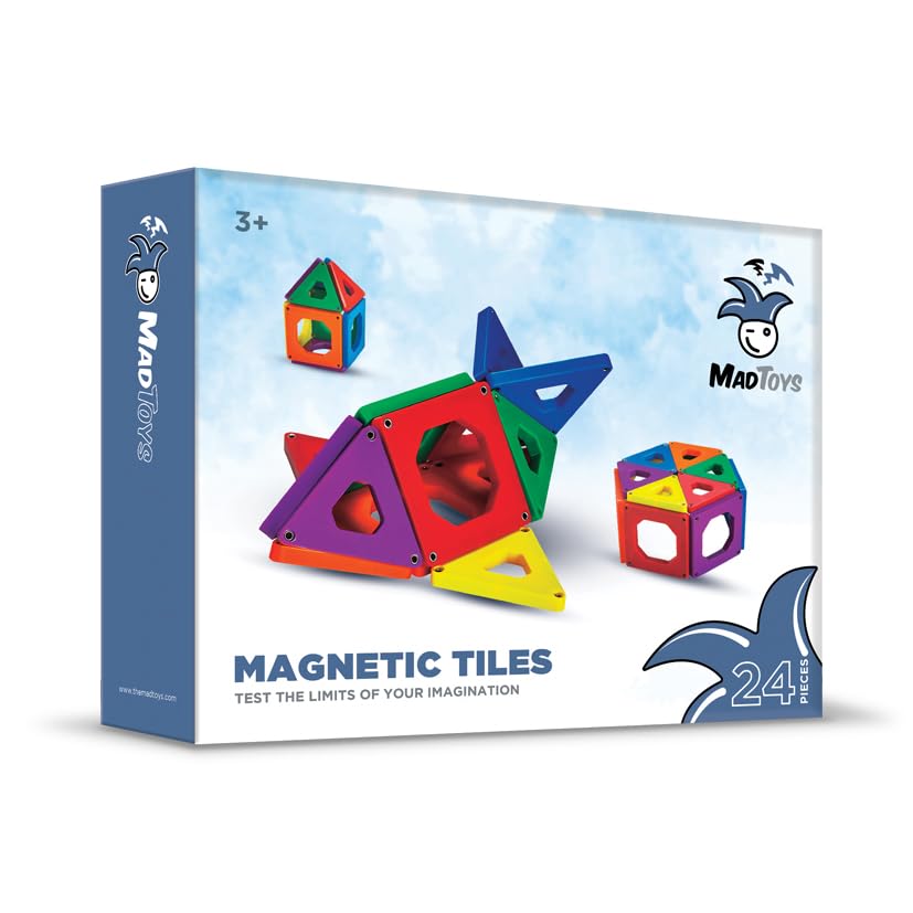 Magnetic Square and Traingle Shaped Tiles 24 Pieces Multicoloured Construction Set