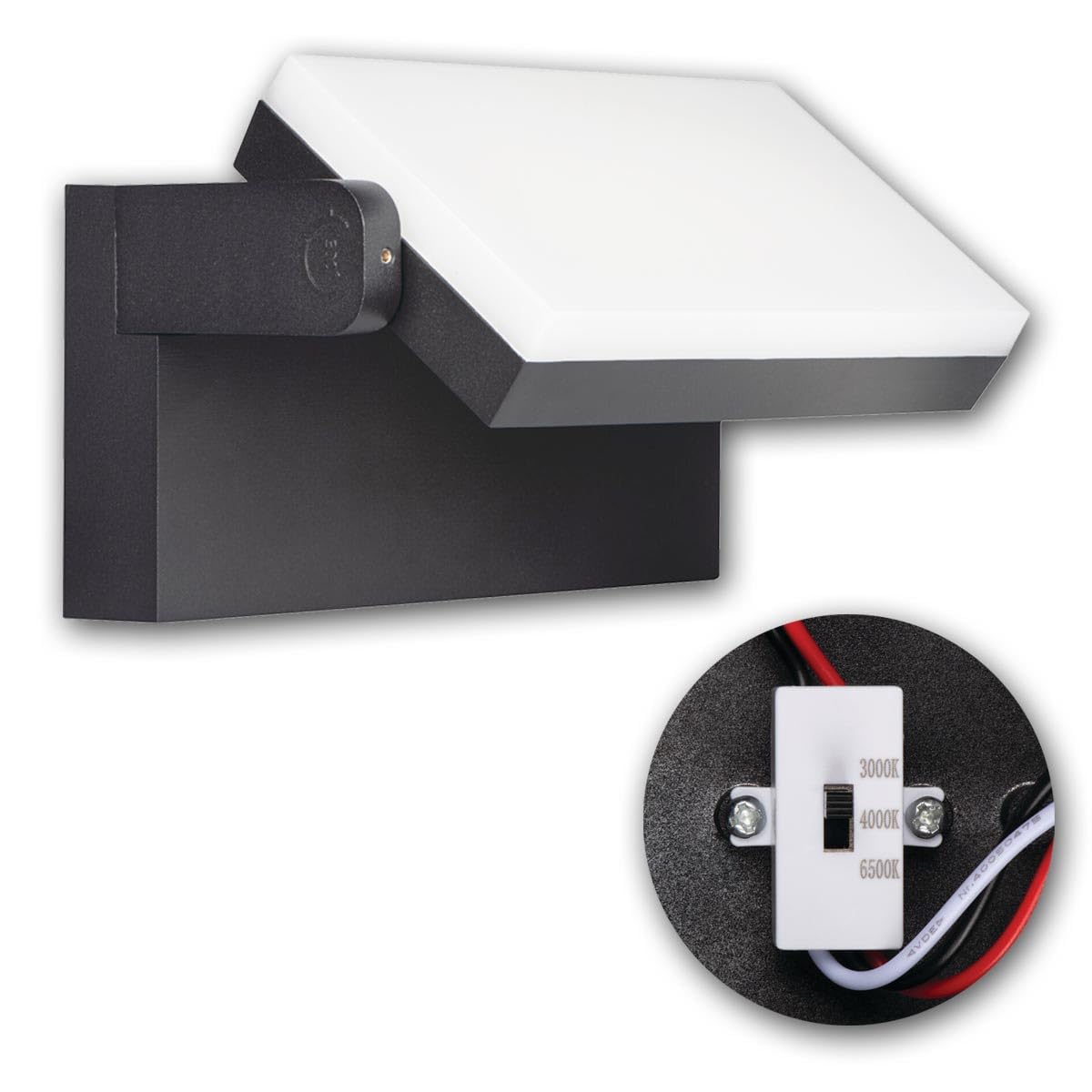 XERTO Kinkiet zewnętrzny LED IP65 – 20 W, lampa elewacyjna z regulowaną głowicą, CCT 3000 K/4000 K/6500 K, 1800 lm, czarne aluminium, nowoczesna lampa ścienna zewnętrzna do oświetlania ścian domów, ta