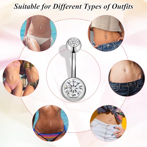 image for Coolrunner 14G Belly Button Ring Body Jewelry Piercing 10 Pack, Stainl