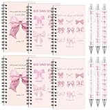 Wxiben Pink Bow Spiral Notebooks Set 12 Pieces Coquete Bow Journal with Inspirational Bible Ballpoint Pens Christian Scripture Prayer Hardcover Notebook Gifts for Women Office School Church Supplies