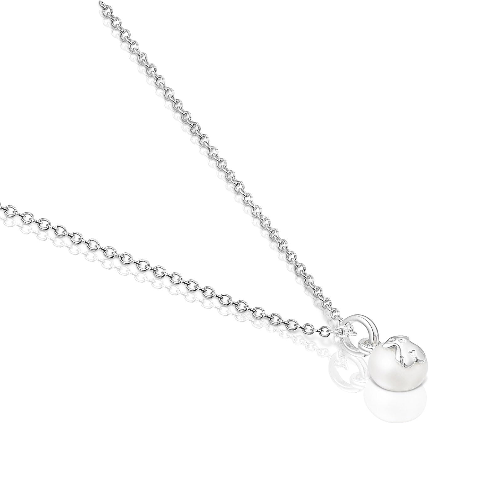 TOUS Collar de Plata de Primera Ley para Mujer con Perla de 6mm, 45 cm de Largo, Colección Icon Pearl