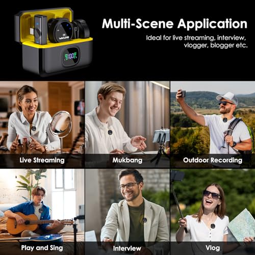 WAVLINK Microfone de lapela sem fio para iPhone 15 Android Vlog, sistema de microfone duplo de lapel