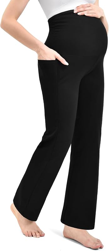 Leafigure Maternity Wide Leg Yoga Pants Over Belly with Pockets | High Waist, Deep Side Pockets, Fits All Pregnancy Stages, Suitable for Yoga, Daily Loungewear & Casual Wear