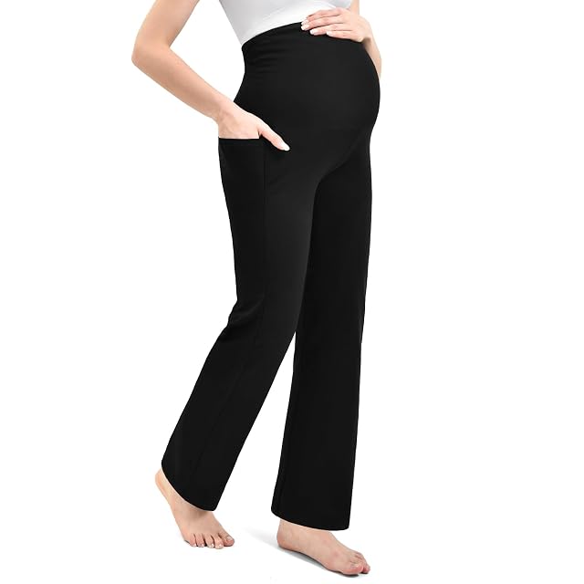 Maternity Pants with Pockets Over The Belly Lounge Wide Leg Yoga Pants for Women Pregnancy