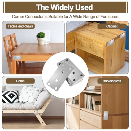 Flachverbinder Edelstahl, 10 Stück Metall Lochplatte Holzverbinder, Flachwinkel für Verbinder, Edelstahl Holzbau Verbindungsblech, Silber Verzinkt (80 x 40 x 1.6 mm)