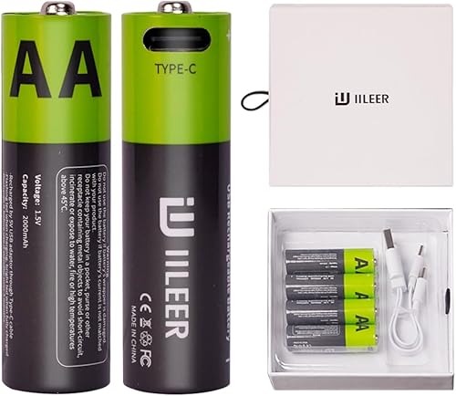 2000mAh USB-C Rechargeable AA Batteries, 1200 Cycles Life, Fast Charging with Type-C Cable, for Gaming Controllers, Mouse, Keyboard & Home