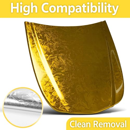 Image of Lypumso Forged Carbon Fiber Vinyl Wrap, Gloss Holographic Chrome Mirror Car Wrap Vinyl DIY Auto Sticker Decal Film Sheet with Bubble Free Air Release (Gold, 1ft x 10ft)